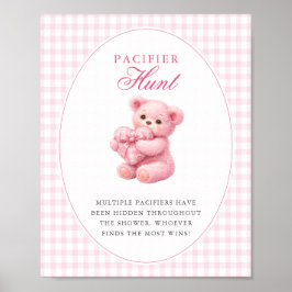 Poster Pink Gingham Teddy Bear Neutral Baby Shower