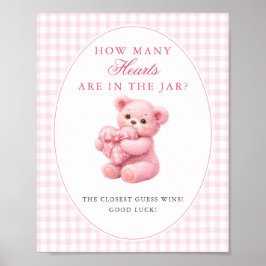 Poster Pink Gingham Teddy Bear Neutral Baby Shower
