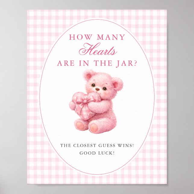 Poster Pink Gingham Teddy Bear Neutral Baby Shower (Frente)