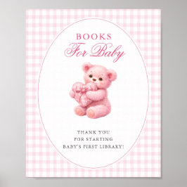 Poster Pink Gingham Teddy Bear Neutral Baby Shower