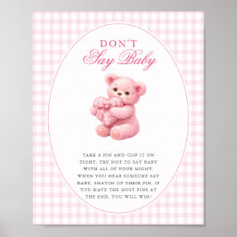 Poster Pink Gingham Teddy Bear Neutral Baby Shower