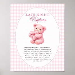 Poster Pink Gingham Teddy Bear Neutral Baby Shower
