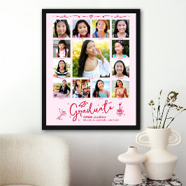Poster Pink Graduation K–12 Photo Collage Red Doodles Fun
