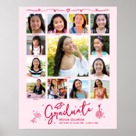 Poster Pink Graduation K–12 Photo Collage Red Doodles Fun