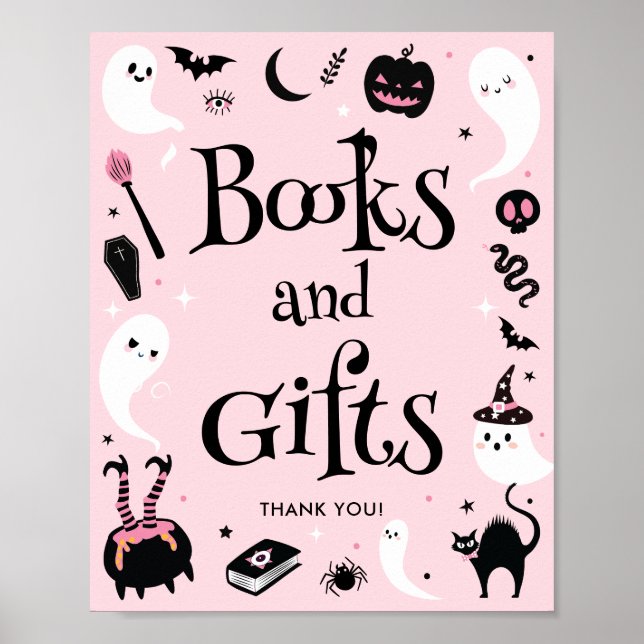 Poster Pink Halloween Baby Shower Books and Gifts (Frente)