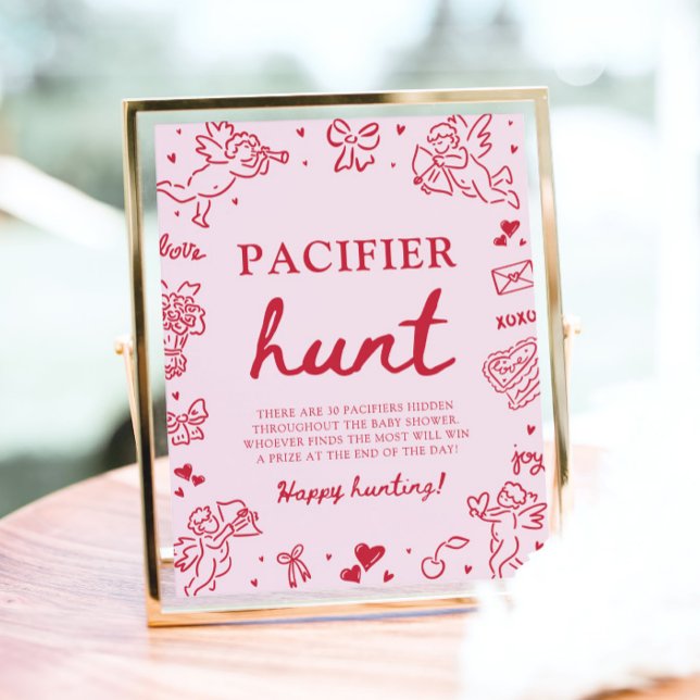Poster Pink Hand Drawn Valentine Baby Pacifier Hunt Game (Pink Hand Drawn Valentine Baby Pacifier Hunt Game )