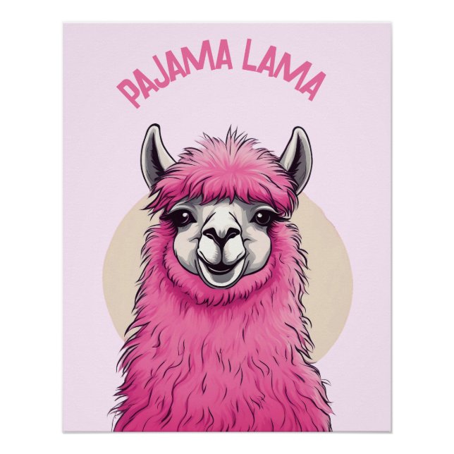 Pôster Pink Happy Smiling Lama (Frente)
