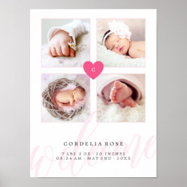 Poster Pink Heart Monogram Baby Photo Collage