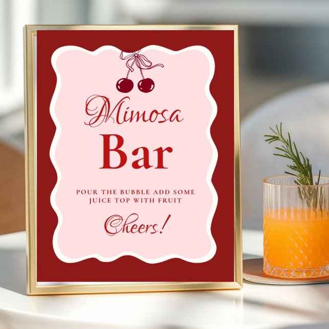 Poster Pink Heart Valentine Bachelorette Mimosa Bar  Sign (Criador carregado)