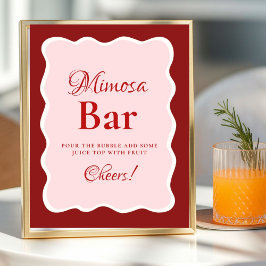 Poster Pink Heart Valentine Bachelorette Mimosa Bar  Sign