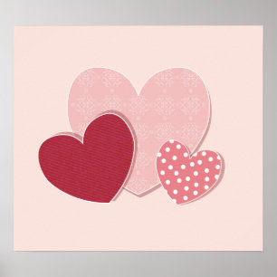 Pôster Pink Hearts Paper Sticker