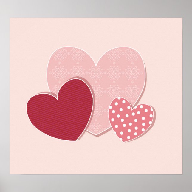 Pôster Pink Hearts Paper Sticker (Frente)
