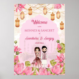 Poster Pink Lotus Flagranderias lanterna Casamento indian