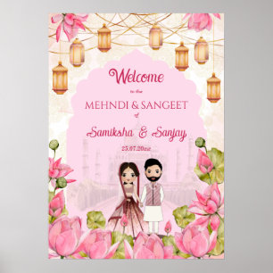 Poster Pink Lotus Flagranderias lanterna Casamento indian