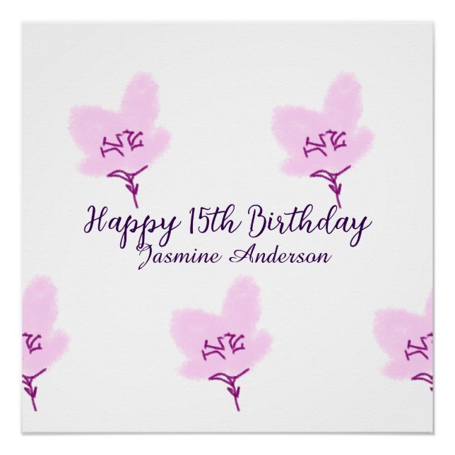 Pôster Pink mauve floral 15th birthday quinceanera name d (Frente)