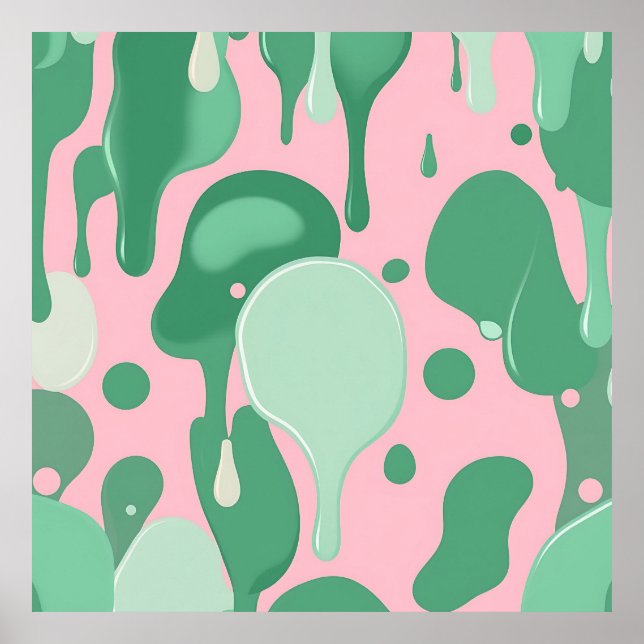 Poster Pink Mint Green Melting Drip Pattern Abstract  (Frente)