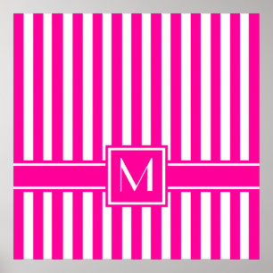 Poster Pink Modern Stripe with Monogram