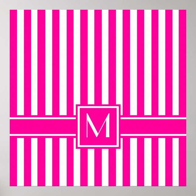 Poster Pink Modern Stripe with Monogram (Frente)