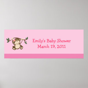 Poster PINK MONKEY PLAY Chá de fraldas / Banner de Aniver