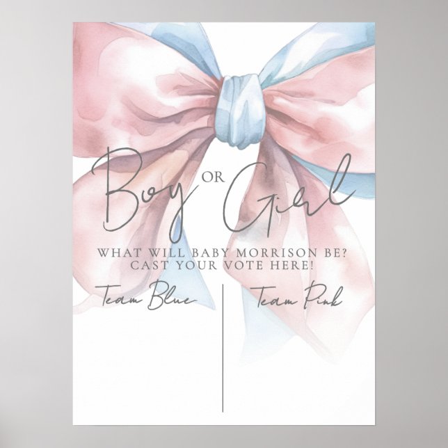 Poster Pink Or Blue Bow Gender Reveal Party (Frente)