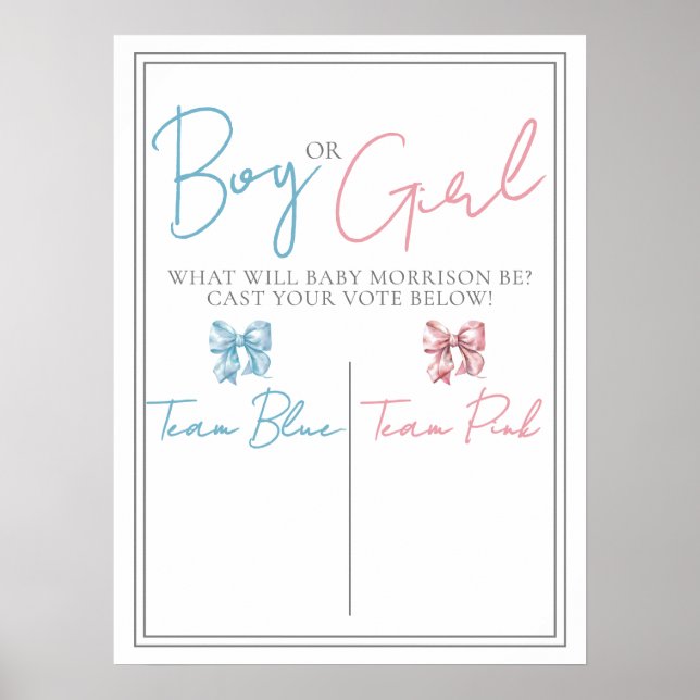 Poster Pink Or Blue Gender Reveal Party Vote Sign (Frente)