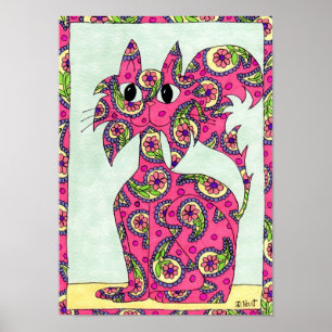 Poster Pink Paisley Cat Foley Art