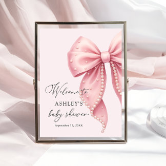 Poster Pink Pearl Bow Girl Baby Shower Welcome