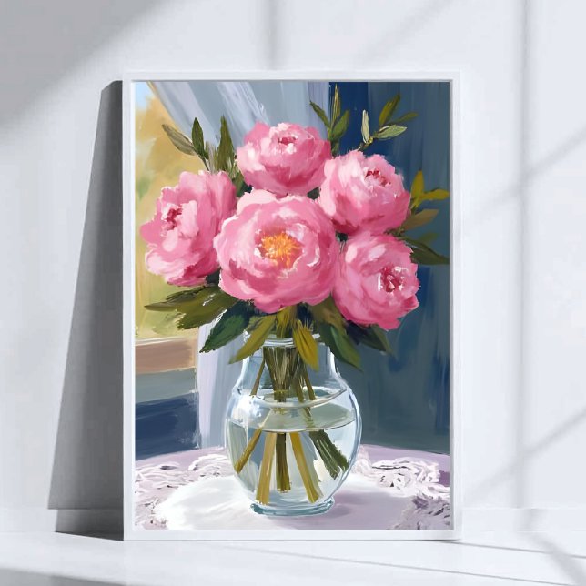 Poster Pink Peony Bouquet Watercolor Floral Painting (Criador carregado)