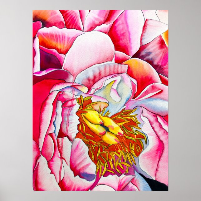 Poster Pink Peony Watercolor belas artes (Frente)