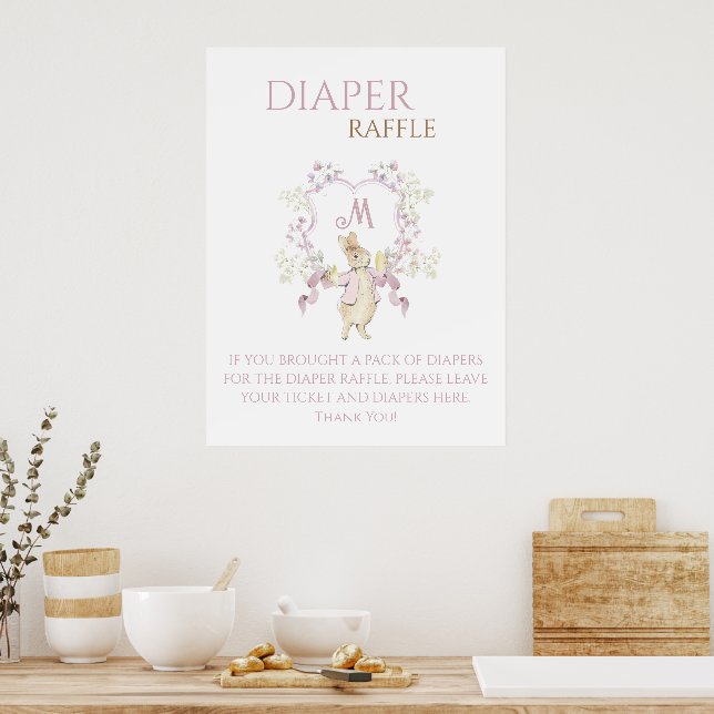 Poster Pink Peter o Rabbit Bebê Fralda Raffle Sinal (Cozinha)