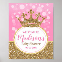 Pink princess crown Welcome Sign Girl Shower gold