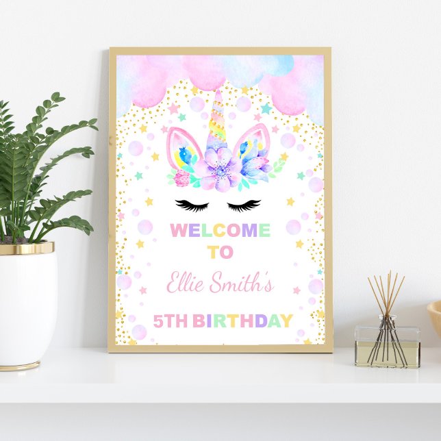 Poster Pink Purple Cloud Unicorn Welcome Signs (Pink Purple Cloud Unicorn Welcome Signs)