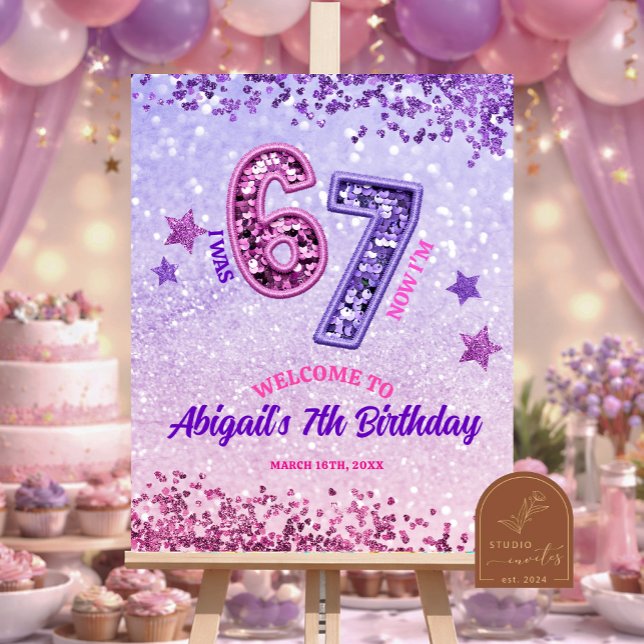 Poster Pink Purple Glitter 67 Birthday Party (Criador carregado)