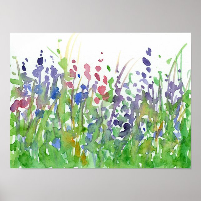 Pôster Pink Purple Wildflower Meadow Watercolor (Frente)