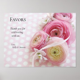 Poster Pink ranunculus on polka dots sign