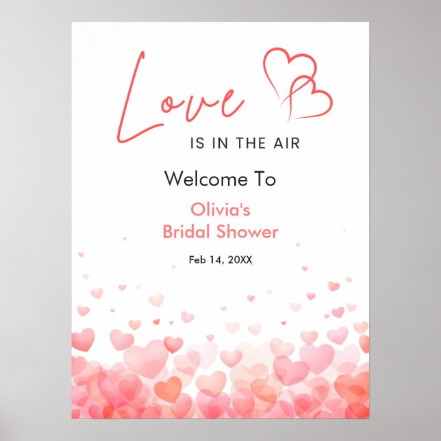 Poster Pink Red Love is in the Air Bridal Shower Welcome  (Frente)
