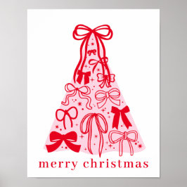 Poster Pink Red Ribbon Bow Merry Christmas