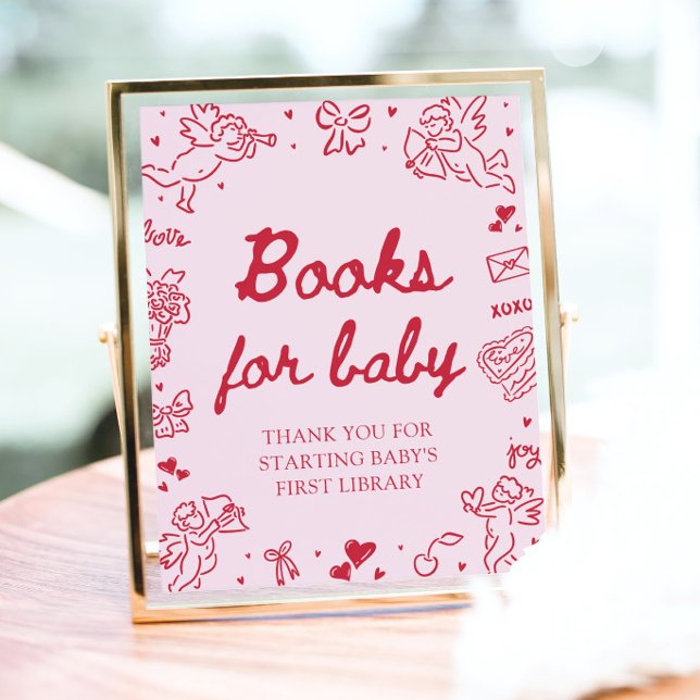 Poster Pink Red Valentine Baby Shower Books for Baby Game (Pink Red Valentine Baby Shower Books for Baby Game )