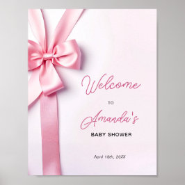 Poster Pink Ribbon Bow Baby Shower Welcome Sign