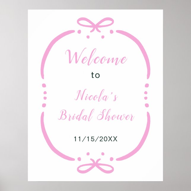 Poster Pink Ribbon Bridal Shower Welcome (Frente)