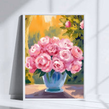 Pink Rose Bouquet | Watercolor Floral Vase