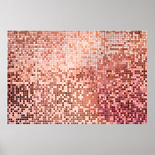 Poster Pink rose gold square mosaic tiles for texture bac