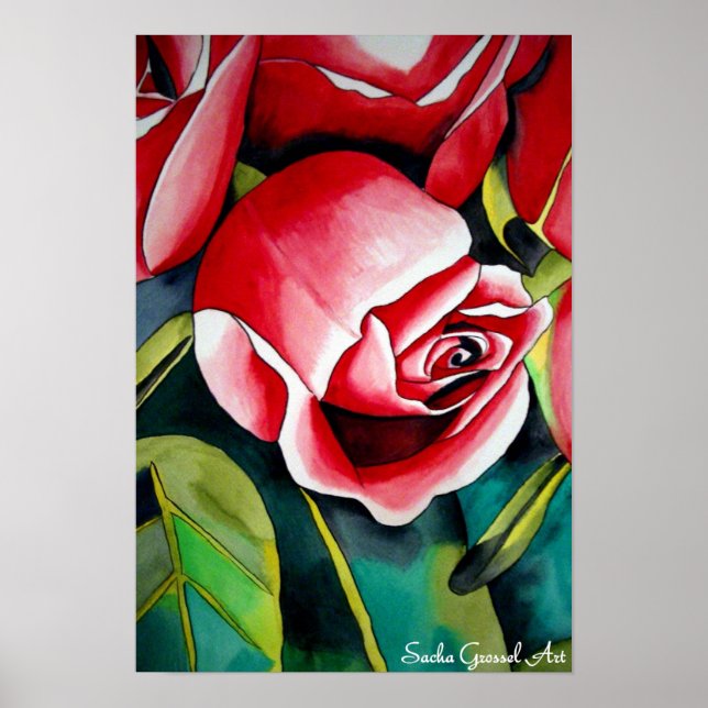 Poster Pink Rosebud watercolor painting art flower (Frente)