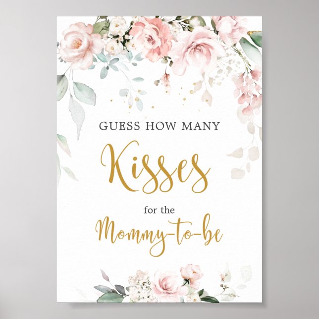 Poster Pink Roses Guess How Many Kisses Game Sign (Frente)