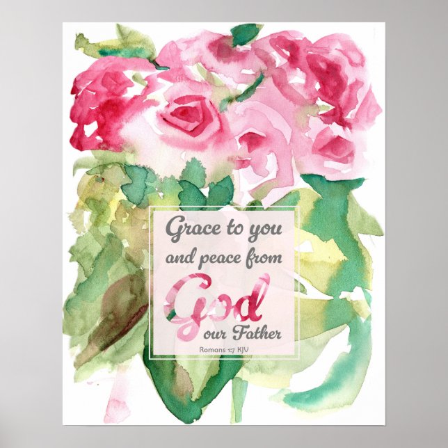 Poster Pink Roses Scripture Romans Grace to You (Frente)