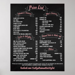 Poster Pink Salon Price List