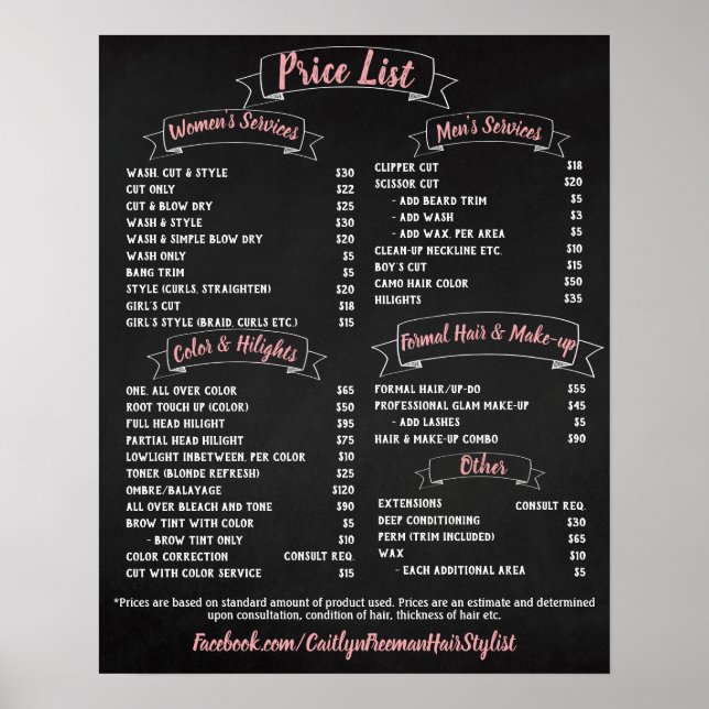 Poster Pink Salon Price List (Frente)