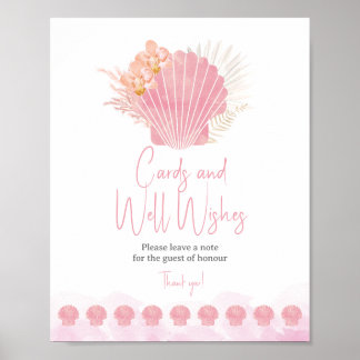 Poster Pink Seashell Baby Shower Cards & Well Wishes Sign