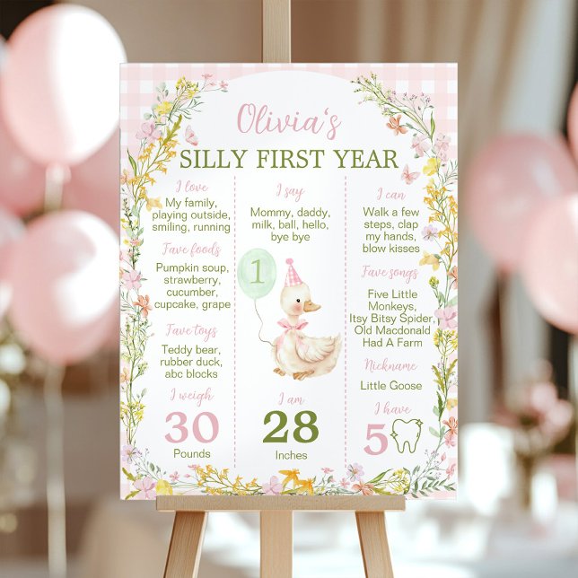 Poster Pink Silly Goose Floral Birthday Milestone Sign (Criador carregado)