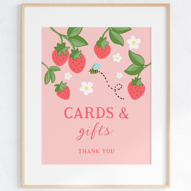 Poster Pink Strawberry Berry Sweet Birthday Party Sign (Criador carregado)